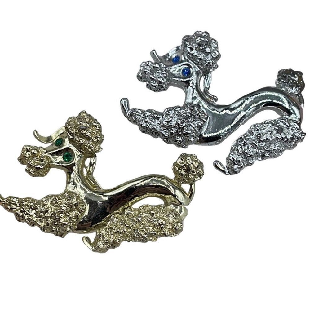 Vintage Gerry’s Two  poodle brooches gold and silver tone.